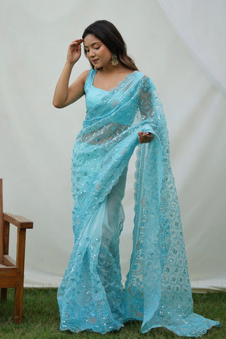 BLUE ORGANZA SILK SAREE