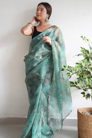 BLUE ORGANZA SILK SAREE