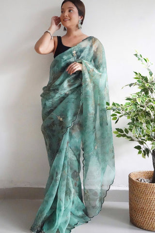 BLUE ORGANZA SILK SAREE