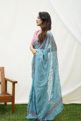 BLUE GEORGETTE SILK SAREE