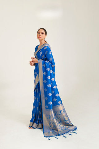 BLUE KANJEEVARAM HANDLOOM WEAVING SILK SAREE