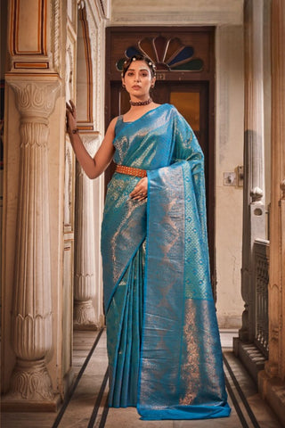 Blue Handloom Weaving Silk With Zari Saree