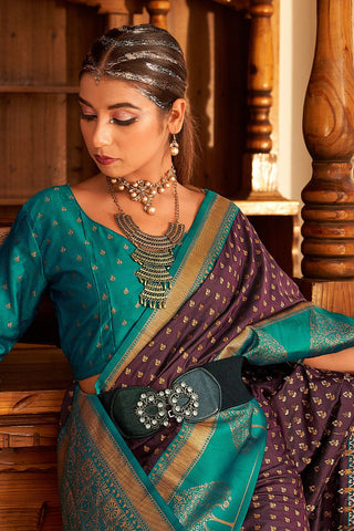 Brown & Blue Soft Banarasi Paithani Saree