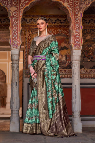 Brown & Green Banarasi Patola Silk Saree