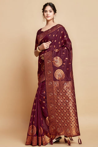 BROWN LINEN CHANDERI SAREE