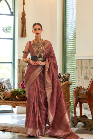 BROWN PURE HANDLOOM TWO TONE ORGANZA WEAVING SAREE