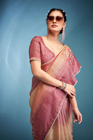 Brown Tussar Saree With Hand Based Work