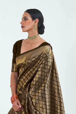 BROWN KANJEEVARAM HANDLOOM SILK SAREE 