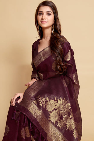 BROWN LINEN CHANDERI SAREE