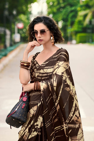 BROWN SATIN SILK SAREE