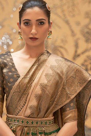 BROWN HANDLOOM WEAVING SILK SAREE