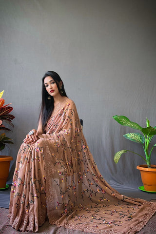 BROWN GEORGETTE SILK SAREE