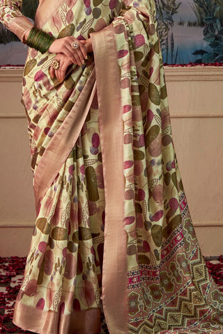 BROWN HANDLOOM TUSSAR WITH DIGITAL PRINT SAREE