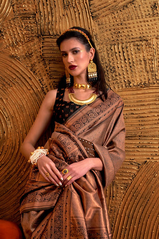 BROWN HANDLOOM WEAVING SILK SAREE