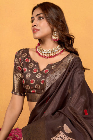 BROWN SOFT DOLA SILK SAREE