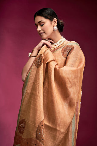 Brown Tussar Saree with Hand based Work