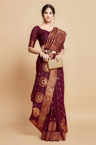 BROWN LINEN CHANDERI SAREE