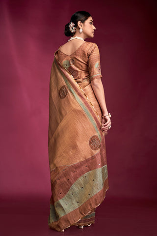 Brown Tussar Saree with Hand based Work