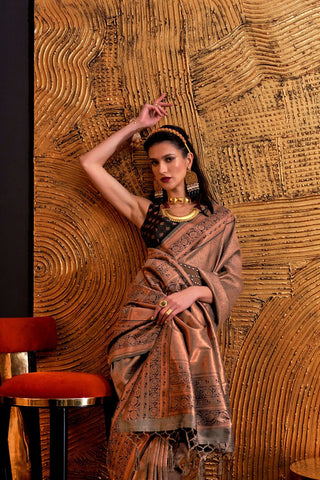 BROWN HANDLOOM WEAVING SILK SAREE