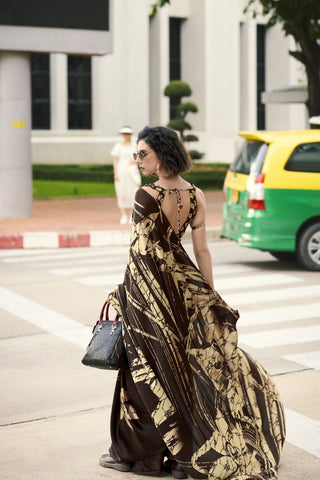 BROWN SATIN SILK SAREE