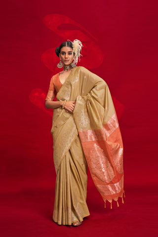 Brown Tussar Handloom Weaving Silk Saree_Kumari Sarees