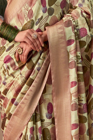 BROWN HANDLOOM TUSSAR WITH DIGITAL PRINT SAREE