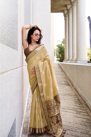 Brown Ikkat Weaving Silk Saree