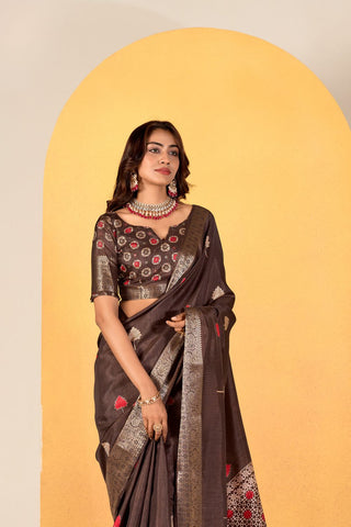 BROWN SOFT DOLA SILK SAREE