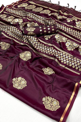 BROWN PURE SATIN HANDLOOM WEAVING SILK