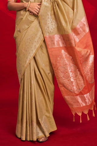 Brown Tussar Handloom Weaving Silk Saree_Kumari Sarees