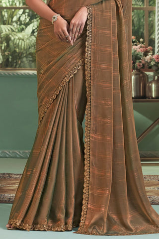 Brown Georgette Silk Saree