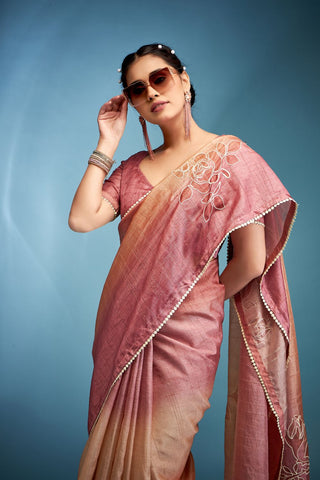 Brown Tussar Saree With Hand Based Work