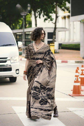 BROWN SATIN SILK SAREE