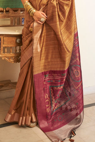 Brown Handloom Tussar Silk Saree_Kumari Sarees