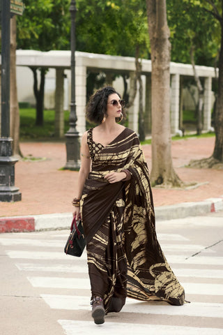 BROWN SATIN SILK SAREE