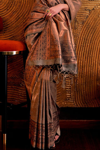 BROWN HANDLOOM WEAVING SILK SAREE