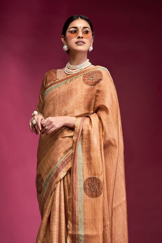 Brown Tussar Saree with Hand based Work