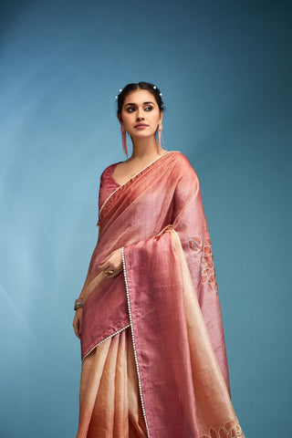 Brown Tussar Saree With Hand Based Work