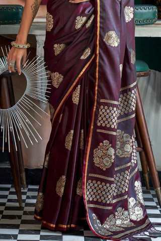 BROWN PURE SATIN HANDLOOM WEAVING SILK