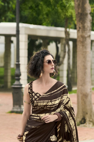 BROWN SATIN SILK SAREE