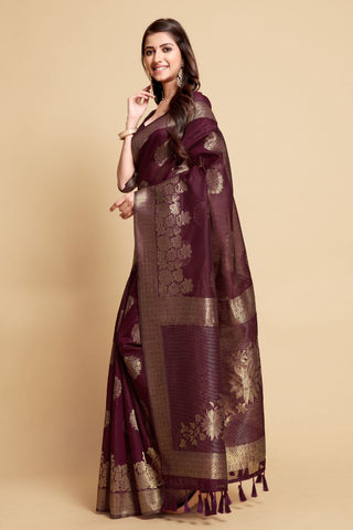 BROWN LINEN CHANDERI SAREE