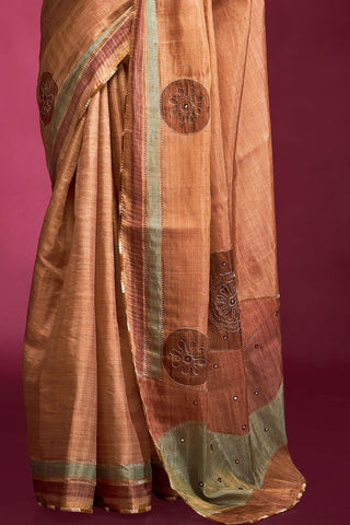 Brown Tussar Saree with Hand based Work