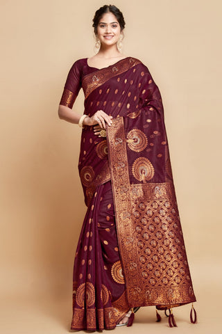 BROWN LINEN CHANDERI SAREE