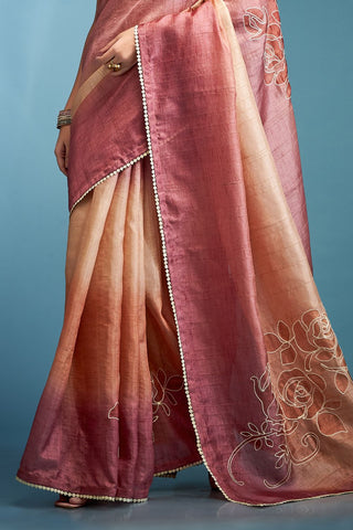 Brown Tussar Saree With Hand Based Work