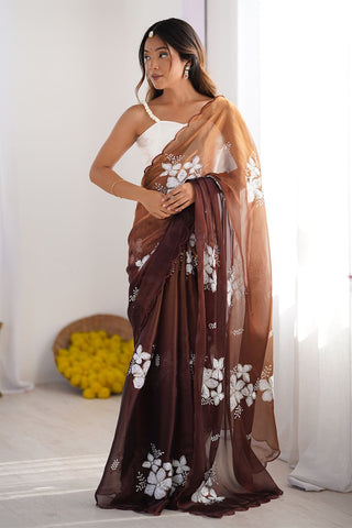 Brown Chiffon Silk Saree