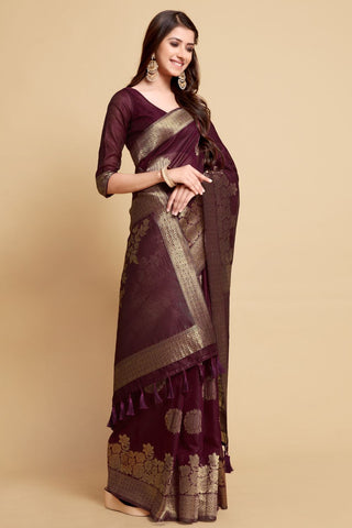 BROWN LINEN CHANDERI SAREE