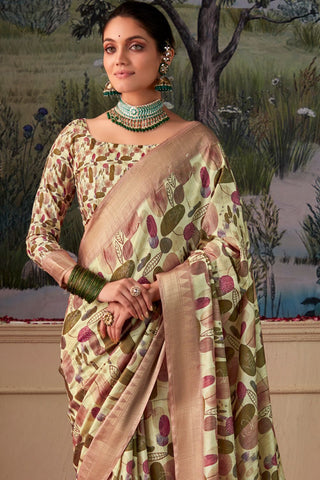 BROWN HANDLOOM TUSSAR WITH DIGITAL PRINT SAREE