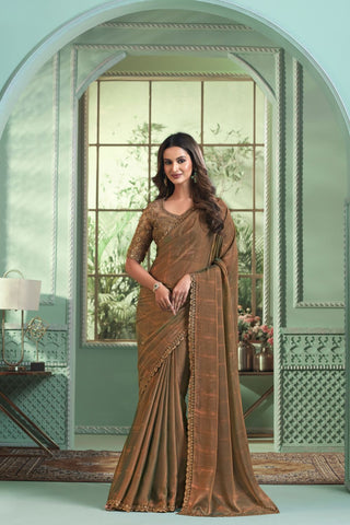 Brown Georgette Silk Saree