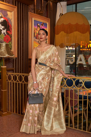 BROWN MULTI - LINEN HANDLOOM WEAVING SAREE