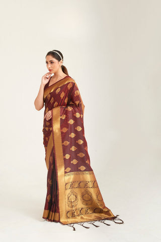 BROWN KANJEEVARAM HANDLOOM WEAVING SILK SAREE